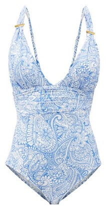 Melissa Odabash Panarea Ruched Azzuro-print Swimsuit - Blue Multi