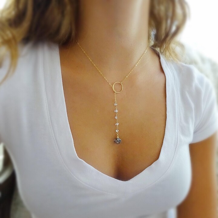 Etsy Herkimer Diamond Y Necklace Raw Crystal With Matrix Handmade Jewelry Gift For April Birthday Aries Jewelry