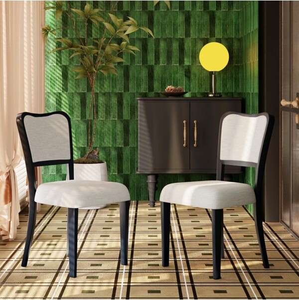 Setof2TraditionalUpholsteredDiningChairswithBlackSolidWoodFrameElegantArmlessChairsforDiningRoomorLivingSpaces-Panipeachy