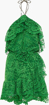 Thumbnail for your product : Dundas Ruffled Floral-appliqued Corded Lace Halterneck Mini Dress