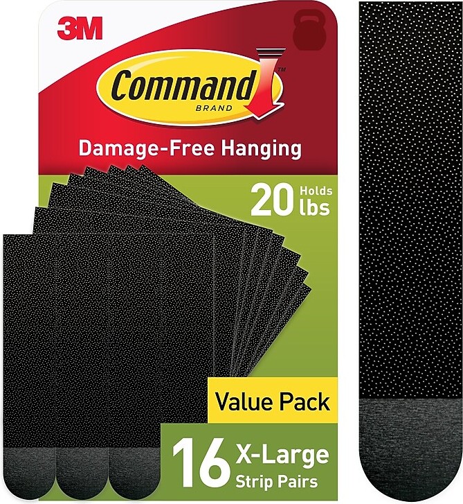 Command Extra Large Hanging Strips, 20 lb., Black, 16/Pack (17217BLK-16NA)