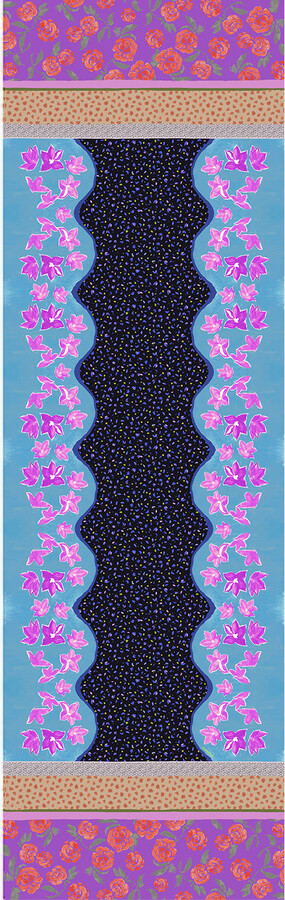 Maraethra Flora Silk Cotton Long Scarf Purple Mix