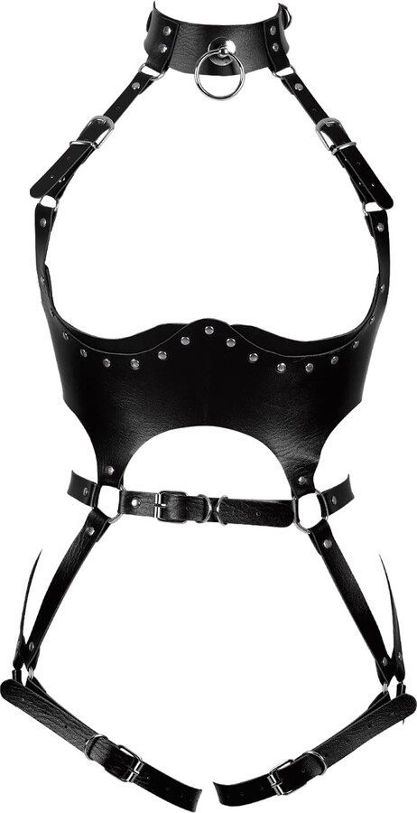 Women Goth Lingerie PU Leather Body Chest Harness Cage Bra Bralette Club  Costume