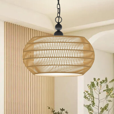 Bay Isle Home Handwoven Rattan Chandelier With Adjustable Height Pendant Lamp For Dining Room Living Room Kitchen Island Bedroom And Foyer