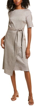 St. John Linen-Blend Boatneck Wrap Dress