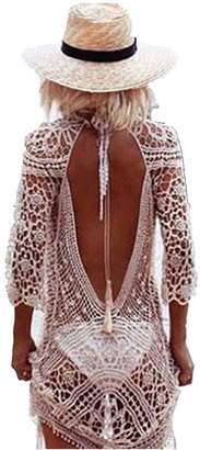 BEIGE Imixshop Womens Crochet Swimwear Cover up Bikini Beachwear Swim Beach Dress (,