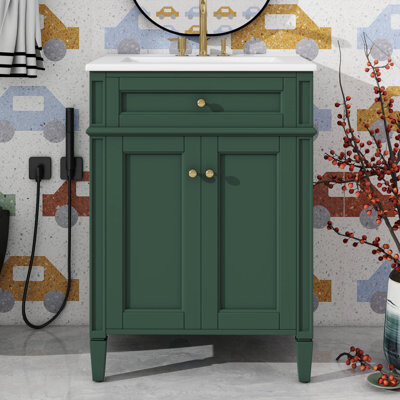 Winston Porter 24 Inch Contemporary Bathroom Vanity Set With Sink 2 Quiet Close Doors Plus A Pop Up Drawer