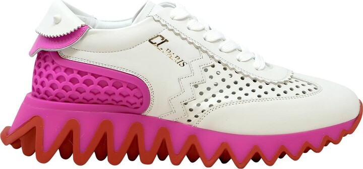 Christian Louboutin White And Pink Leather Loubishark Sneakers