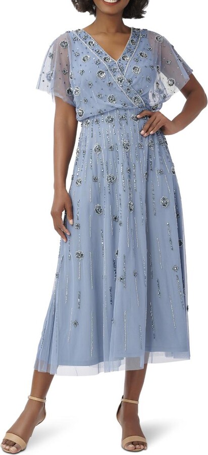 Womens Floral Mesh Midi Dress