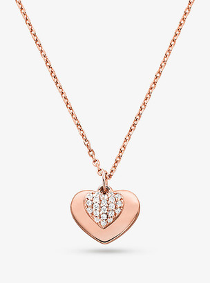 Michael Kors Precious Metal-Plated Sterling Silver Pavé Heart Necklace