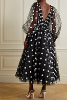 Thumbnail for your product : Monique Lhuillier Polka-dot Flocked Tulle Midi Dress - Black