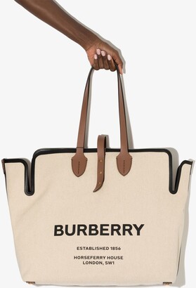 Burberry Small E-Canvas Belted Tote - Brown