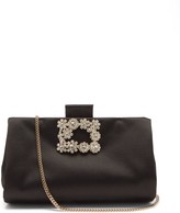 Thumbnail for your product : Roger Vivier Crystal-flower Buckle Satin Clutch Bag - Black