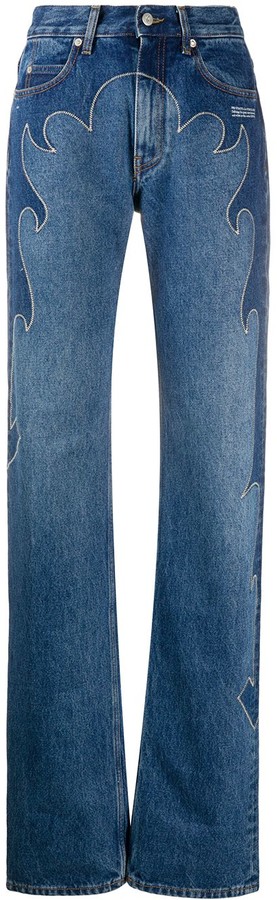 embroidered straight leg jeans