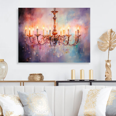 Chandelier Serene Illumination Pointillism - Chandelier Print on Metal