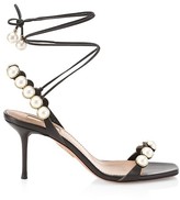 Thumbnail for your product : Aquazzura Mae Faux Pearl-Embellished Lace-Up Leather Sandals