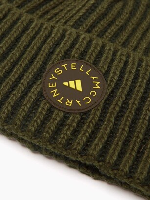 adidas by Stella McCartney Logo-patch Ribbed-knit Beanie Hat - Khaki