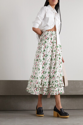 Batsheva + Laura Ashley Pembroke Ruffled Tiered Floral-print Cotton-poplin  Midi Skirt - Ivory - ShopStyle