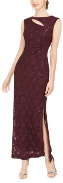 connected cutout sequined lace gown