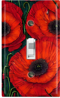 WorldAcc Red Flower Green Leaves Nature Themed 1 - Gang Toggle Light Switch Standard Wall Plate