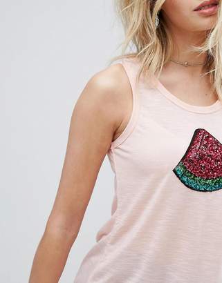 Brave Soul Singlet With Sequin Watermelon Badge