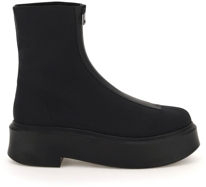 The Row Zipped Leather Ankle Boots The Row Nylon Canvas Zipped