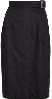 Robert Rodriguez Leather-Trimmed Wool-Blend Skirt
