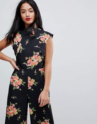 ASOS Petite Jumpsuit With High Neck And Wide Leg In Floral Print
