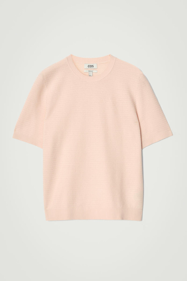 COS Textured Knitted Cotton T-Shirt in Orange