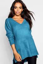 Thumbnail for your product : boohoo V Neck Slouch Sweater With Ribbed Sleeves