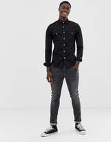 Thumbnail for your product : ASOS DESIGN skinny denim western shirt in black