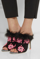 Thumbnail for your product : Webster Sophia Louby embroidered marabou-trimmed suede mules
