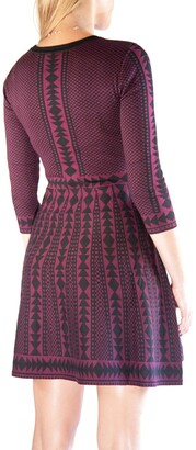 Nina Leonard Geometric Print Sweater Dress