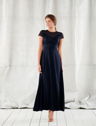 Forever New Luna Lace Cap-Sleeve Wrap Maxi Dress - Navy - 4