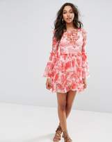 Thumbnail for your product : boohoo Floral Print Tiered Mesh Dress