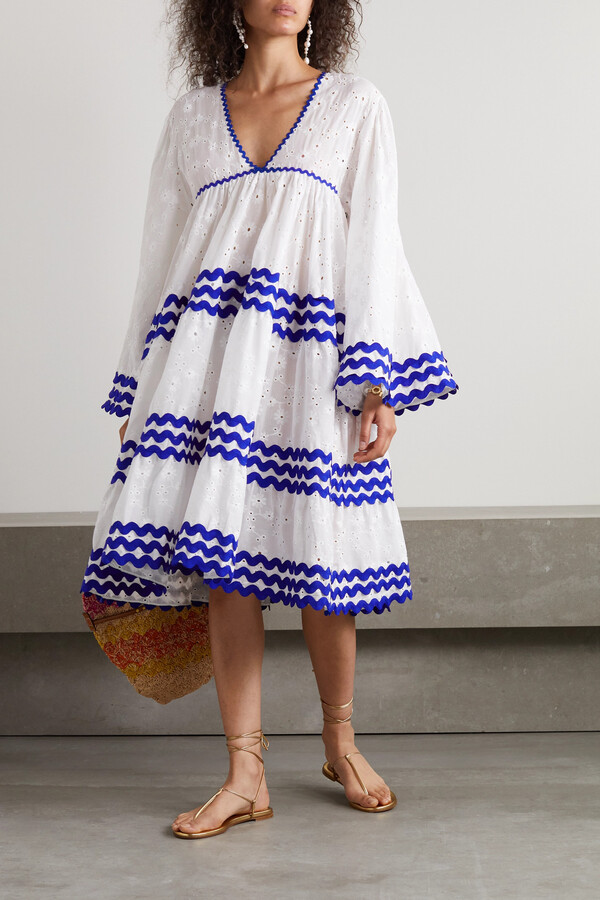 ワンピース FLORA SARDALOS 'Ydra' dress (HYDRA124 BLUESTRIPESREDEYES) Flora Sardalos - Hydra Ric Rac-trimmed Broderie Anglaise