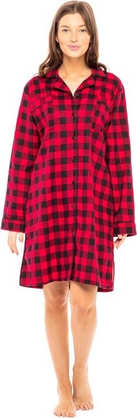 Alexander Del Rossa ADR Women's Cotton Flannel Sleep Shirt, Button Down  Nightshirt, Nightgown Red Buffalo Check Plaid Medium - ShopStyle Tops