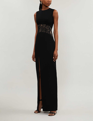 Rasario Strapless lace-insert crepe gown