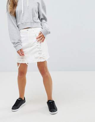 Urban Bliss Petite Lace Up Denim Mini Skirt