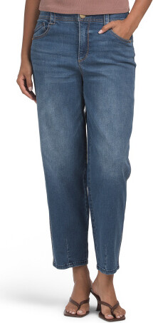 TJMAXX Ab Tech Sky Rise Barrel Leg Jeans With Dart Hem For Women, Spandex/Cotton/Polyester
