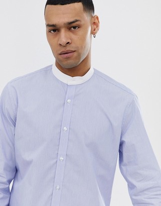 Esprit slim fit grandad shirt in blue stripe