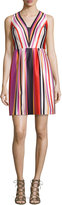 Thumbnail for your product : Phoebe Couture Printed Striped V-Neck Satin Dress, Red Multi