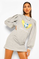 Thumbnail for your product : boohoo Puff Sleeve Graphic Sweatshirt Dress