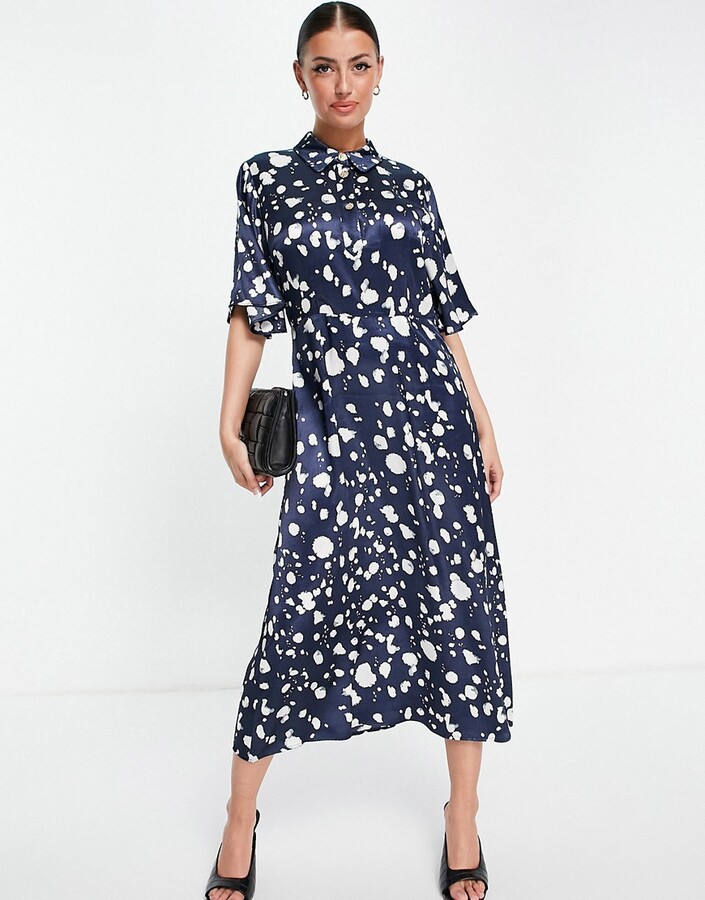 Selected Femme midi dress in blue mono print