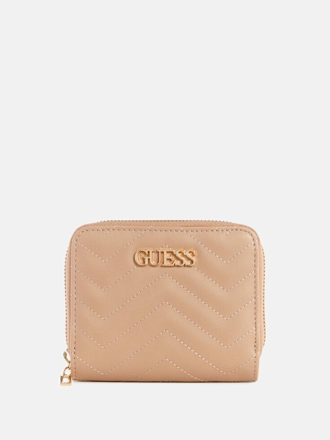 Guess Croc Effect Small Zip Around Wallet in Black Faux Leather