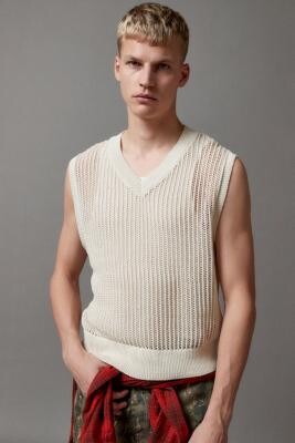 BDG Ecru Beach Knit Vest Jacket Ivory L at Urban Outfitters