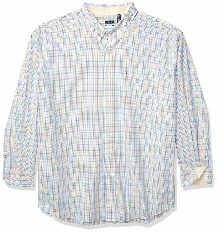 IZOD Mens Big and Tall Button Down Long Sleeve Stretch Performance Gingham Shirt 