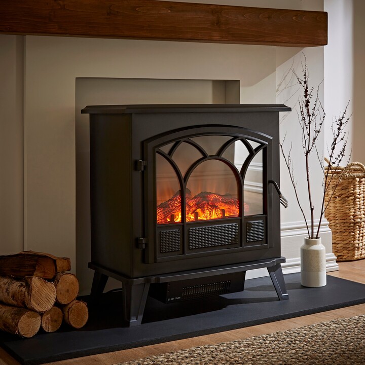 Dunelm 1850W Large Black Stove Effect Heater Black ShopStyle Decor