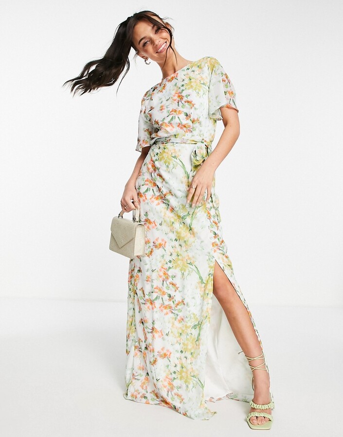 Hope & Ivy cowl back slit maxi dress in sage floral - ShopStyle