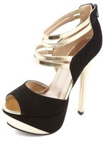 Thumbnail for your product : Charlotte Russe Peep Toe Color Block Strappy Platform Heels